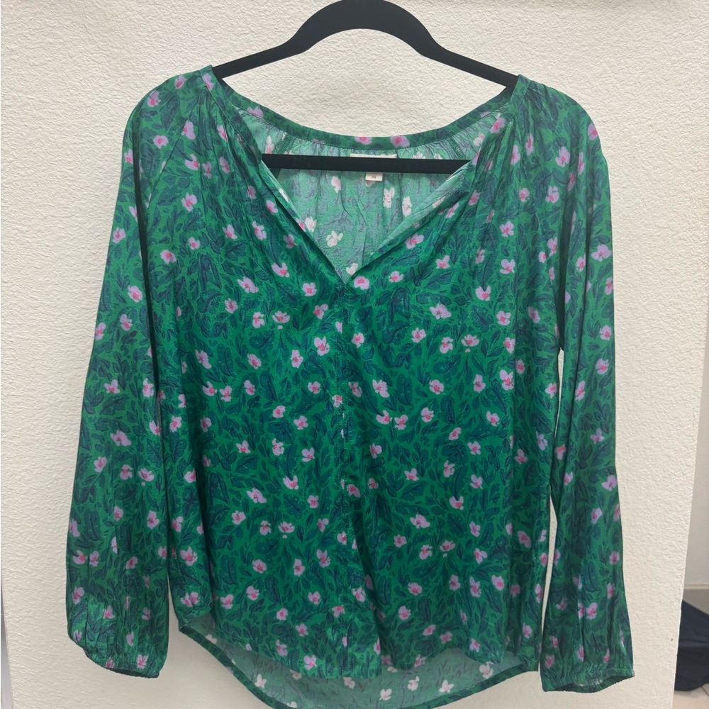 Roller Rabbit Floral Green Blouse